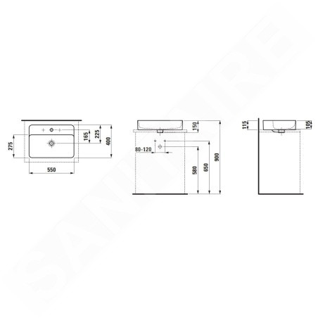Laufen VAL - Lavabo, 55x40 cm, avec trop-plein, trou pour robinet, graphite H8122847581041