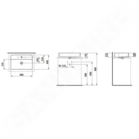 Laufen VAL - Lavabo, 60x40 cm, avec trop-plein, trou pour robinetterie, blanc H8122850001041