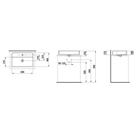 Laufen VAL - Lavabo, 76 x 47 cm, avec trop-plein, trou pour robinet, noir mat H8122857161041