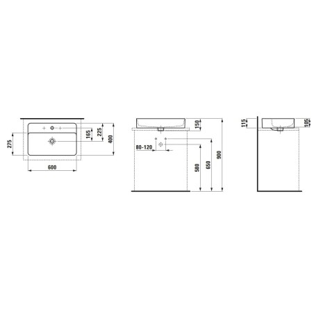Laufen VAL - Lavabo, 76 x 47 cm, avec trop-plein, trou pour robinet, noir mat H8122857161041