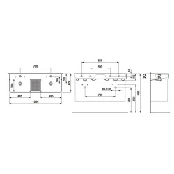 Laufen VAL - Double-lavabo, 120x42 cm, avec trop-plein, 2 trous pour robinetterie, LCC, blanc H8142824001041