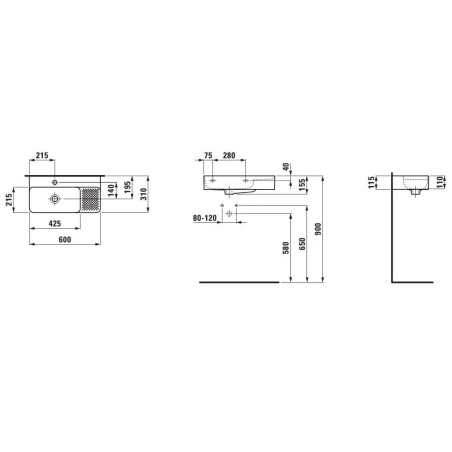 Laufen VAL - Lave-main 60x31 mm, sans trop-plein, trou pour robinet, graphite H8152857581041