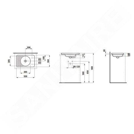 Laufen VAL - Lavabo pour meuble 55x36 cm, avec trop-plein, trou pour robinetterie, blanc H8172810001051