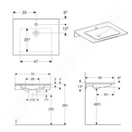 Geberit Publica - Lavabo sans obstacle, sans trop-plein, trou de robinetterie, blanc alpin 500.666.01.1