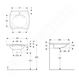 Geberit Vitalis - Lavabo sans obstacle, trou pour robinet, sans trop-plein, blanc 501.540.01.1