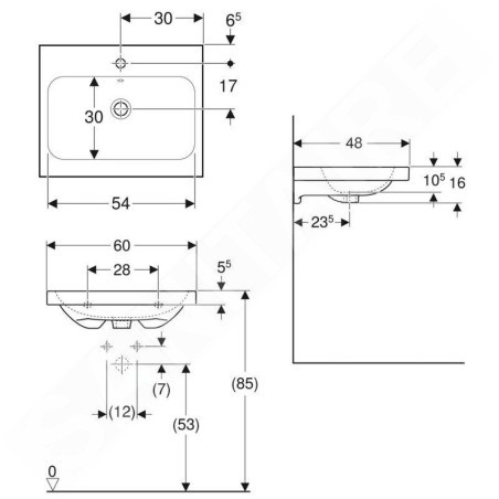 Geberit iCon - Vasque, 60x48 mm, avec trop-plein, trou pour robinet, blanc mat 501.847.JT.1