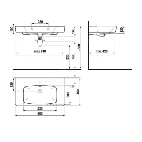 Jika Lyra plus - Lavabo 80x45 cm, avec trop-plein, trou pour robinetterie, blanc H8103860001041