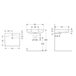 Geberit Selnova Comfort - Lavabo 650x550 mm, pour personne à mobilité réduite, avec un trou de robinetterie, sans trop-plein,