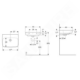 Geberit Selnova Square - Lavabo 550x440 mm, sans trou pour mitigeur, avec trop-plein, blanc 500.291.01.7