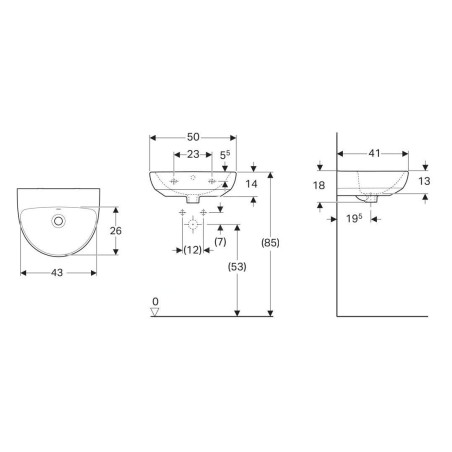 Geberit Selnova - Lave-mains 500x410 mm, sans trou pour mitigeur, avec trop-plein, blanc 500.294.01.7