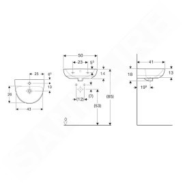Geberit Selnova - Lave-mains 500x410 mm, avec un trou pour mitigeur, avec trop-plein, blanc 500.295.01.7