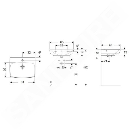 Geberit Selnova Square - Lavabo 650x480 mm, avec un trou de robinetterie, avec trop-plein, blanc 500.299.01.5