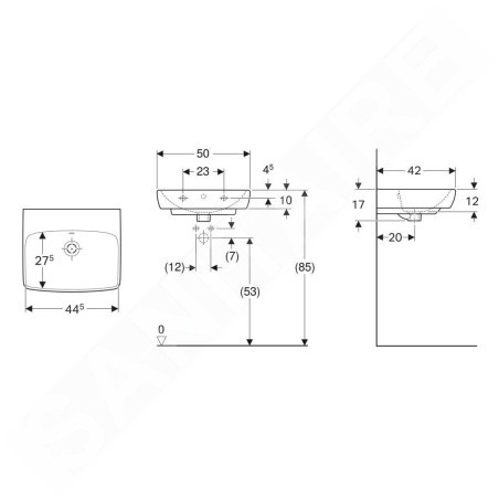 Geberit Selnova Square - Lave-mains 500x420 mm, sans trou pour mitigeur, avec trop-plein, blanc 500.301.01.7