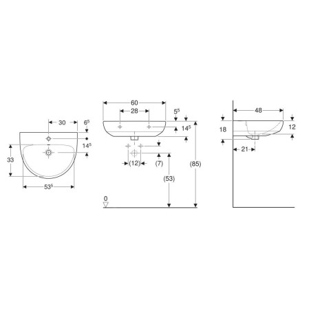 Geberit Selnova - Lavabo 600x480 mm, avec un trou de robinetterie, avec trop-plein, blanc 500.305.01.7