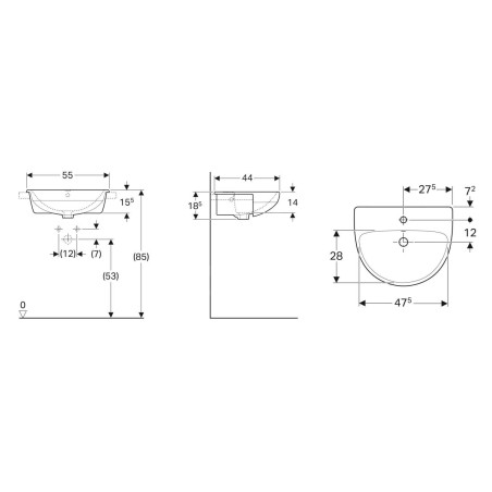 Geberit Selnova - Lavabo 550x440 mm, avec un trou de robinetterie, avec trop-plein, blanc 500.311.01.7