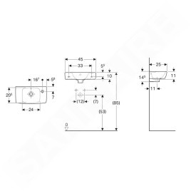 Geberit Selnova - Lave-mains 450x250 mm, avec un trou de robinetterie à droite, avec trop-plein, blanc 500.318.01.5