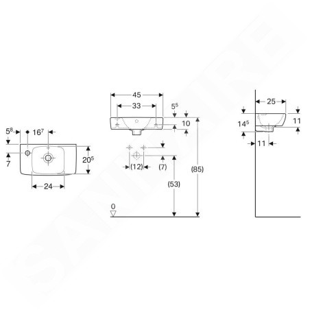 Geberit Selnova - Lave-mains 450x250 mm, avec un trou pour mitigeur à gauche, avec trop-plein, blanc 500.319.01.5