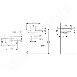 Geberit Selnova - Lave-mains 450x370 mm, avec un trou de robinetterie, avec trop-plein, blanc 500.324.01.7