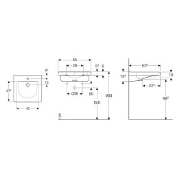 Geberit Selnova Comfort - Lavabo Square, 550x525 mm, pour personnes à mobilité réduite, avec un trou de robinetterie, avec
