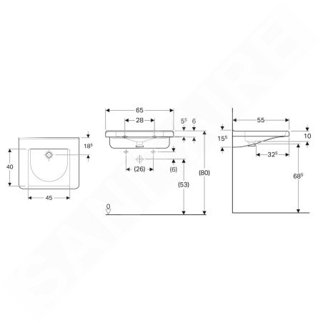 Geberit Selnova Comfort - Lavabo Square, 650x550 mm, pour personne à mobilité réduite, sans trou de robinetterie, sans