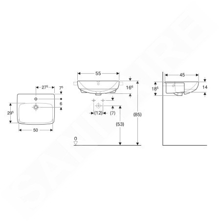 Geberit Selnova Square - Lavabo 550x440 mm, avec un trou de robinetterie, avec trop-plein, blanc 501.467.00.7