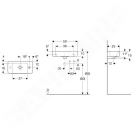 Geberit Selnova - Lave-mains 500x250 mm, avec un trou de robinetterie à droite, avec trop-plein, blanc 501.507.00.7
