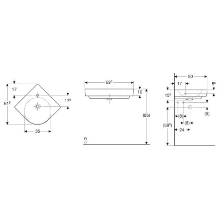 Geberit Selnova Compact - Lave-main d’angle 695x615 mm avec un trou pour mitigeur, blanc 501.508.00.7