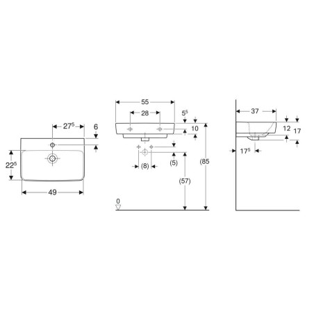 Geberit Selnova Compact - Lavabo 550x370 mm, avec un trou de robinetterie, avec trop-plein, blanc 501.509.00.7