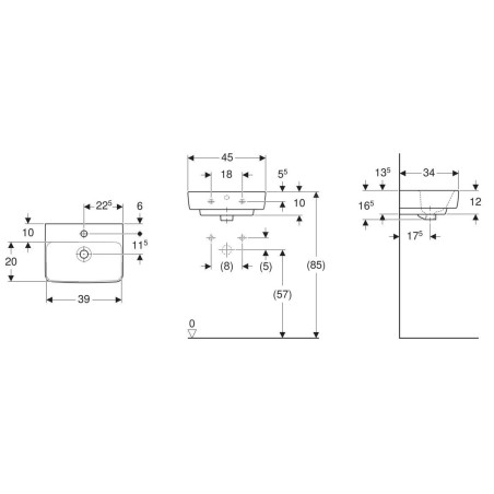 Geberit Selnova Compact - Lave-mains 450x340 mm, avec un trou de robinetterie, avec trop-plein, blanc 501.561.00.7