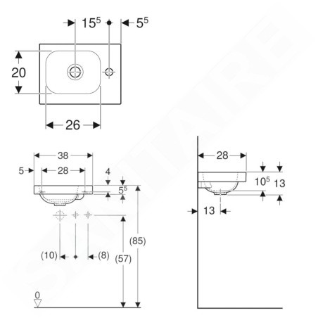 Geberit iCon - Lave-mains 38x28 cm, sans trop-plein, trou pour robinet à droite, blanc mat 501.830.JT.1