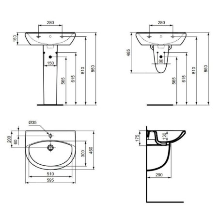 Ideal Standard Alpha - Lavabo, 60x46 cm, avec trop-plein, trou pour robinet, blanc R027401