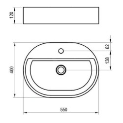 Ravak Ceramic - Vasque à poser sur plan, 55x40 mm, avec trop-plein, un trou pour robinetterie, blanc XJX01155003