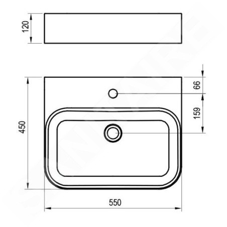 Ravak Ceramic - Vasque, 55x45 mm, avec trop-plein, un trou pour robinetterie, blanc XJX01155006