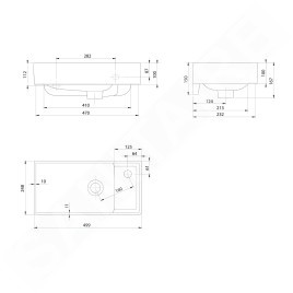 Sapho Nuali - Lavabo 50x25 cm, avec trop-plein, trou pour robinet, droite, blanc TU0122