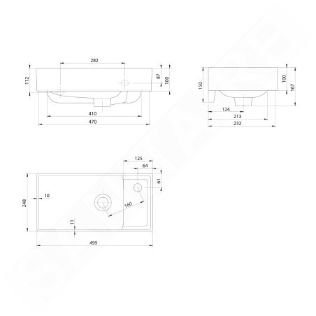 Sapho Nuali - Lavabo 50x25 cm, avec trop-plein, trou pour robinet, droite, blanc TU0122