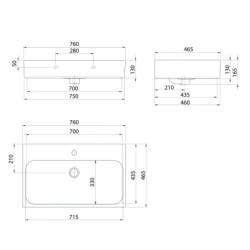 Sapho Toridi - Lavabo 76x47 cm, avec trop-plein, trou pour robinetterie, blanc TU0226