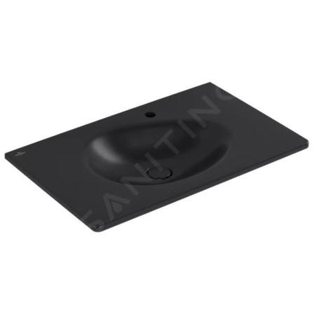 Villeroy & Boch Antao - Meuble-lavabo 80x50 cm, sans trop-plein, trou pour robinetterie, CeramicPlus, Pure Black 4A7581R7