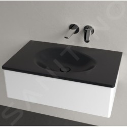 Villeroy & Boch Antao - Meuble lavabo 80x50 cm, sans trop-plein, sans trou de robinetterie, CeramicPlus, Pure Black 4A7583R7