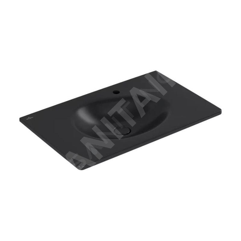 Villeroy & Boch Antao - Meuble lavabo 80x50 cm, avec trop-plein, trou pour robinetterie, CeramicPlus, Pure Black 4A7584R7 Villeroy & Boch Antao - Meuble lavabo 80x50 cm, avec trop-plein, trou pour robinetterie, CeramicPlus, Pure Black 4A7584R7
