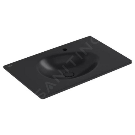 Villeroy & Boch Antao - Meuble lavabo 80x50 cm, avec trop-plein, trou pour robinetterie, CeramicPlus, Pure Black 4A7584R7