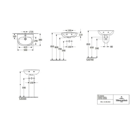 Villeroy & Boch O.novo - Lave-mains 50x38 mm, sans trop-plein, avec trou de robinetterie, CeramicPlus, blanc alpin 434051R1