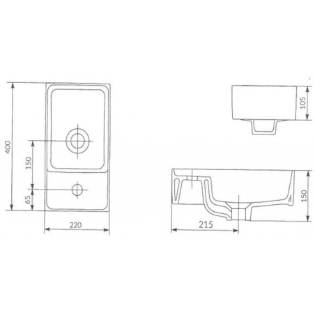 Cersanit Crea - Lave-main 40x22 cm, avec trop-plein, trou pour robinetterie , blanc K114-004