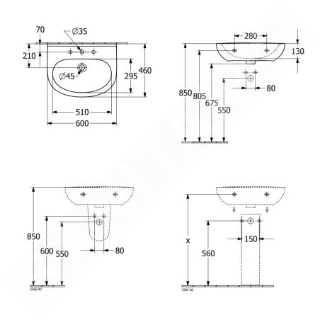 Villeroy & Boch O.novo - Lavabo 60x46 cm, sans trop-plein, trou de robinetterie, blanc alpin 4A406101