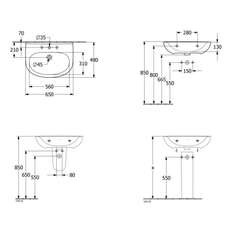 Villeroy & Boch O.novo - Lavabo 65x48 cm, sans trop-plein, trou de robinetterie, blanc alpin 4A406601