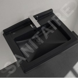 Villeroy & Boch Hommage - Lavabo 750x580 mm, avec trop-plein, trou de robinetterie, CeramicPlus, Pure Black 710175R7