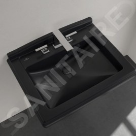 Villeroy & Boch Hommage - Lavabo 75x58 cm, avec trop-plein, 3 trous de robinetterie, CeramicPlus, Pure Black 7101A1R7