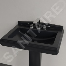 Villeroy & Boch Hommage - Lavabo 75x58 cm, avec trop-plein, 3 trous de robinetterie, CeramicPlus, Pure Black 7101A1R7