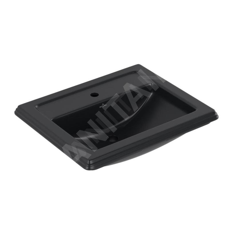 Villeroy & Boch Hommage - Lavabo 630x525 mm, avec trop-plein, trou de robinetterie, CeramicPlus, Pure Black 710263R7 Villeroy & Boch Hommage - Lavabo 630x525 mm, avec trop-plein, trou de robinetterie, CeramicPlus, Pure Black 710263R7