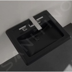 Villeroy & Boch Hommage - Lavabo 630x525 mm, avec trop-plein, trou de robinetterie, CeramicPlus, Pure Black 710263R7