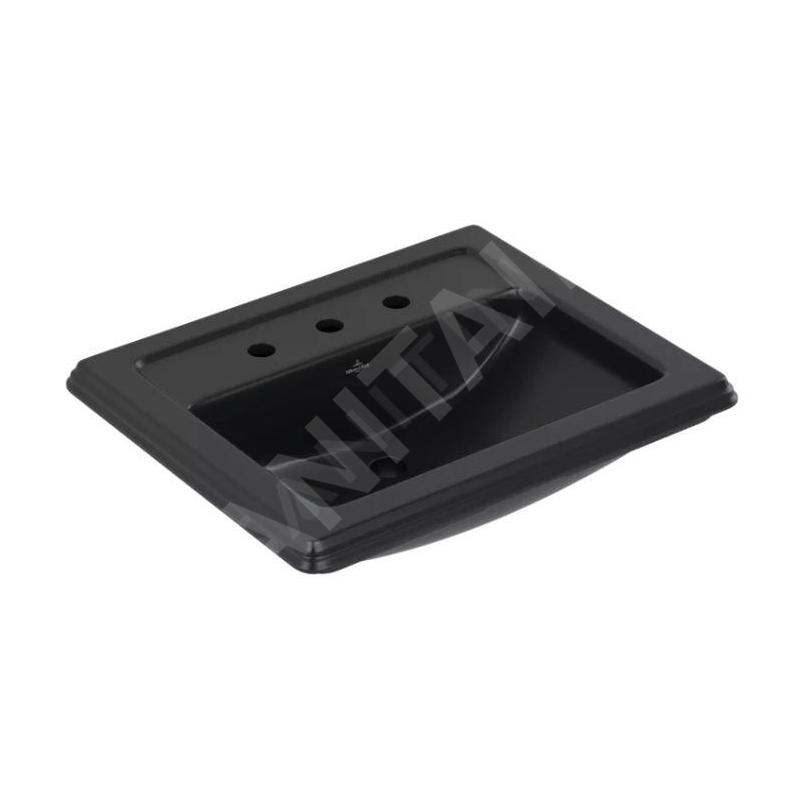 Villeroy & Boch Hommage - Lavabo 630x525 mm, avec trop-plein, 3 trous de robinetterie, CeramicPlus, Pure Black 7102A1R7 Villeroy & Boch Hommage - Lavabo 630x525 mm, avec trop-plein, 3 trous de robinetterie, CeramicPlus, Pure Black 7102A1R7